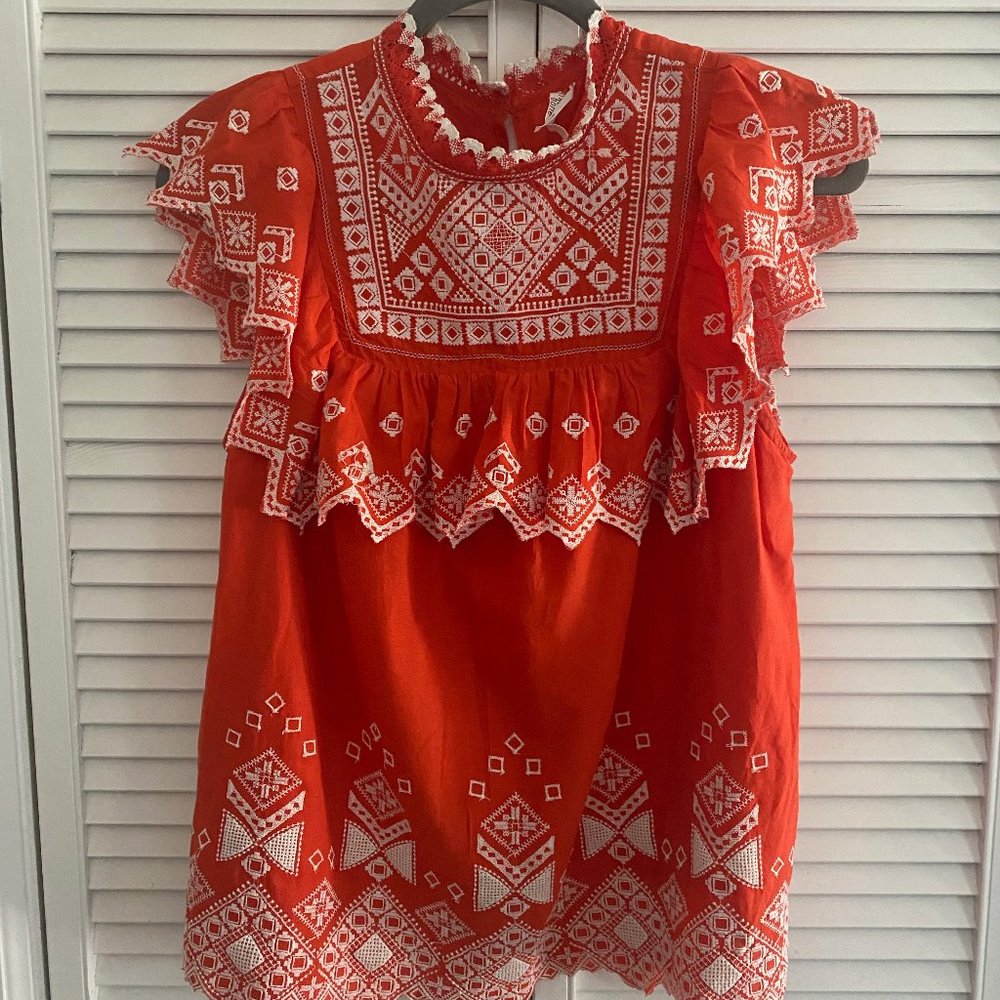 EUC Feather & Bone by Anthropologie Embroidered Briar Blouse - Size 8
